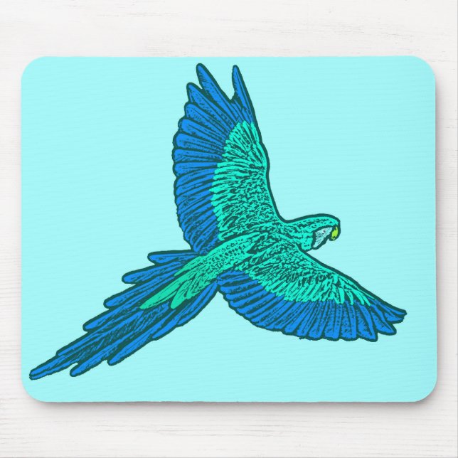 Parrot in Flight, Aqua and Cobalt Blue Mouse Pad (Front)