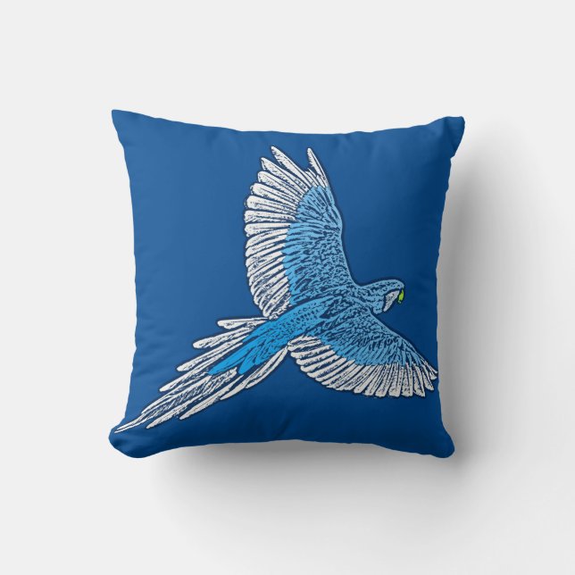 Parrot in Flight, Cobalt Blue and White Cushion (Front)