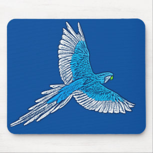 Parrot in Flight, Cobalt Blue and White Mouse Pad
