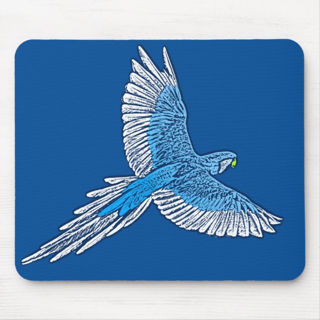 Parrot in Flight, Cobalt Blue and White Mouse Pad (Front)