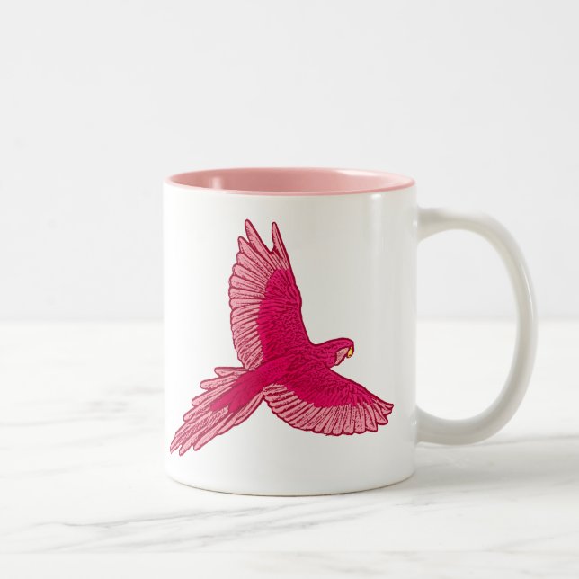 Parrot in Flight, Fuchsia and Light Pink Two-Tone Coffee Mug (Right)