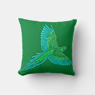 Parrot in Flight, Jade Green and Turquoise Cushion