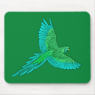 Parrot in Flight, Jade Green and Turquoise Mouse Pad
