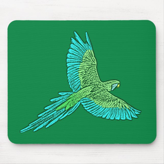 Parrot in Flight, Jade Green and Turquoise Mouse Pad (Front)