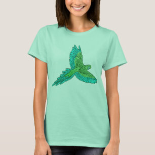 Parrot in Flight, Jade Green and Turquoise T-Shirt