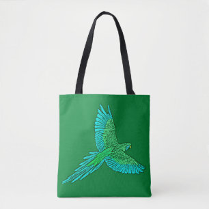 Parrot in Flight, Jade Green and Turquoise Tote Bag