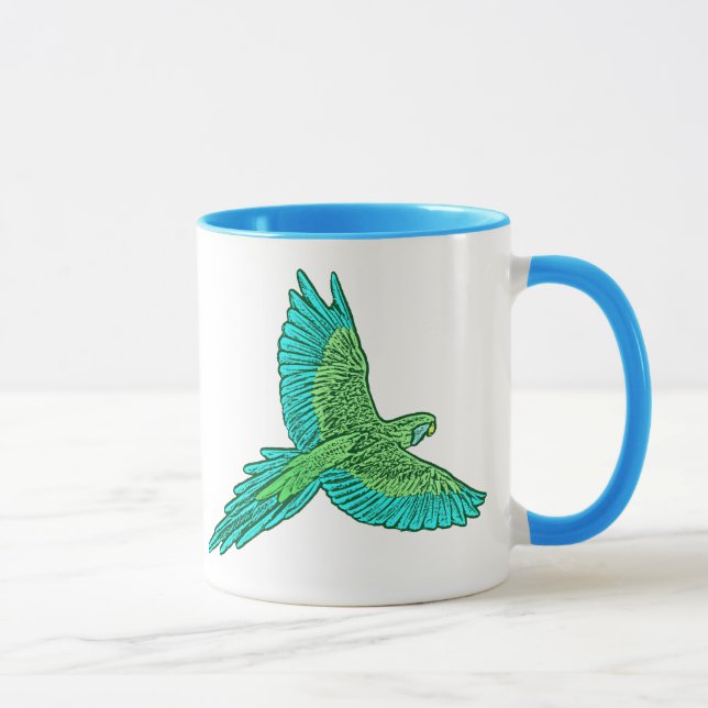 Parrot in Flight, Lime Green and Turquoise Mug (Right)