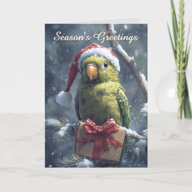 Parrot in Santa Hat Christmas Card (Front)