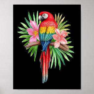 Parrot In Tropical Flowers Summer Beach Tiki Party Poster