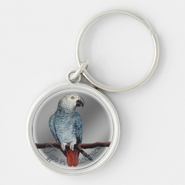 Parrot Keychain Personalised African Grey Keychain (Front)