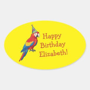 Parrot Kids Birthday Party Oval Sticker