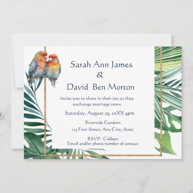 Parrot Lovebirds Tropical Nature Wedding Invite (Front)