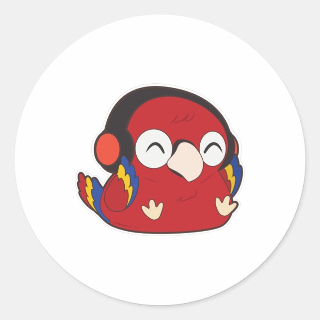 Parrot - Music with Headphone Classic Round Sticker (Front)
