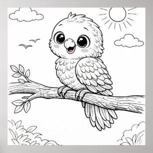 Parrot Nursery Kids Colouring Page  Poster