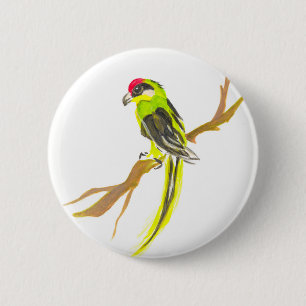 Parrot on a branch. Watercolor painting. 6 Cm Round Badge