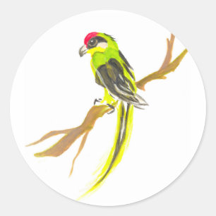 Parrot on a branch. Watercolor painting. China art Classic Round Sticker