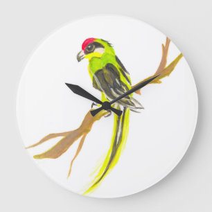 Parrot on a branch. Watercolor painting. China art Large Clock