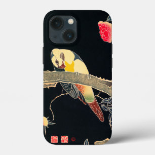 Parrot on the Branch of a Flowering Rose Bush iPhone 13 Mini Case