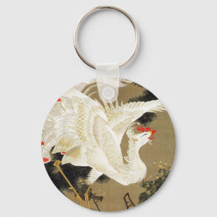 Parrot on the Branch of a Flowering Rose Bush Keyc Key Ring