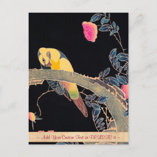 Parrot on the Branch of a Flowering Rose Bush Postcard