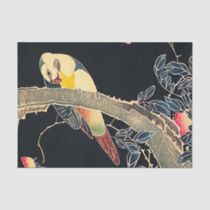 Parrot on the Branch of a Flowering Rose Bush Tissue Paper