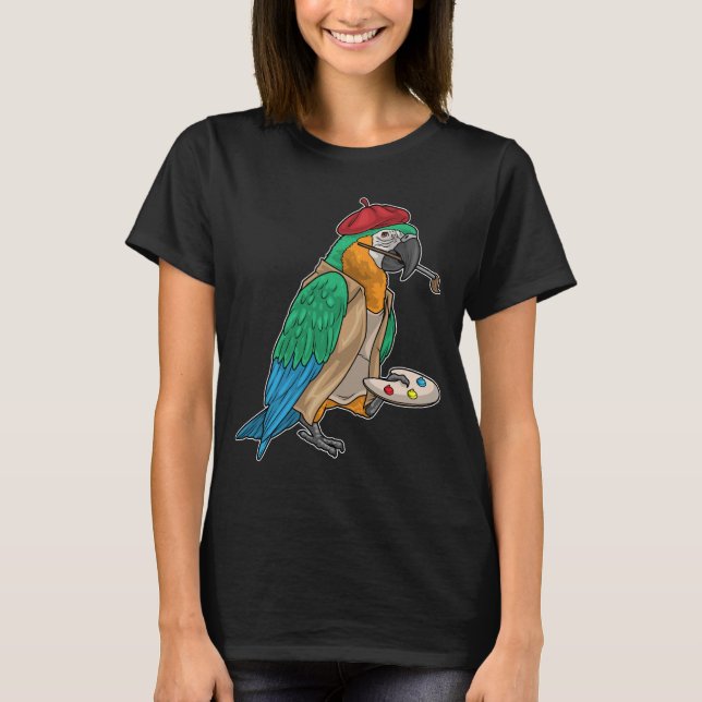 Parrot Painter Paintbrush Painting T-Shirt (Front)