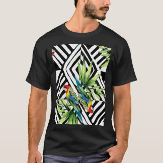Parrot Palm Leaves Mirror Pattern 1 T-Shirt