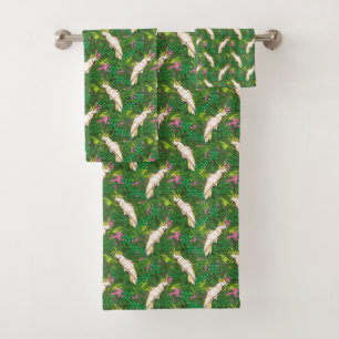 Parrot Pattern With Palm Leaves Bath Towel Set