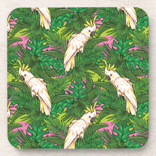 Parrot Pattern With Palm Leaves Coaster