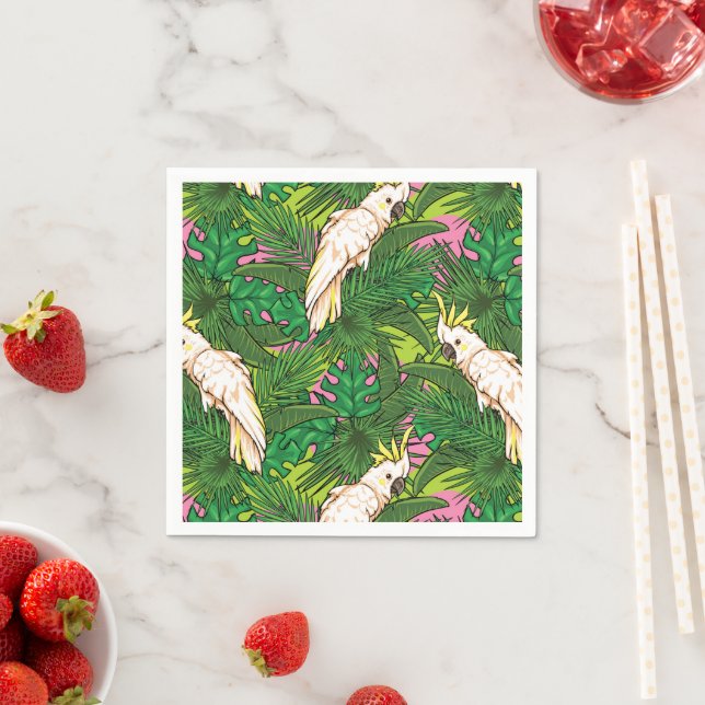 Parrot Pattern With Palm Leaves Napkin (Insitu)