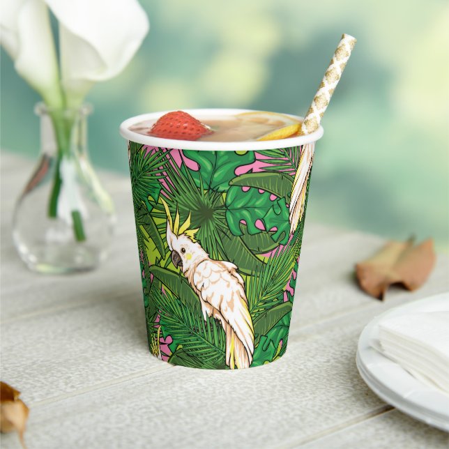Parrot Pattern With Palm Leaves Paper Cups (Insitu)