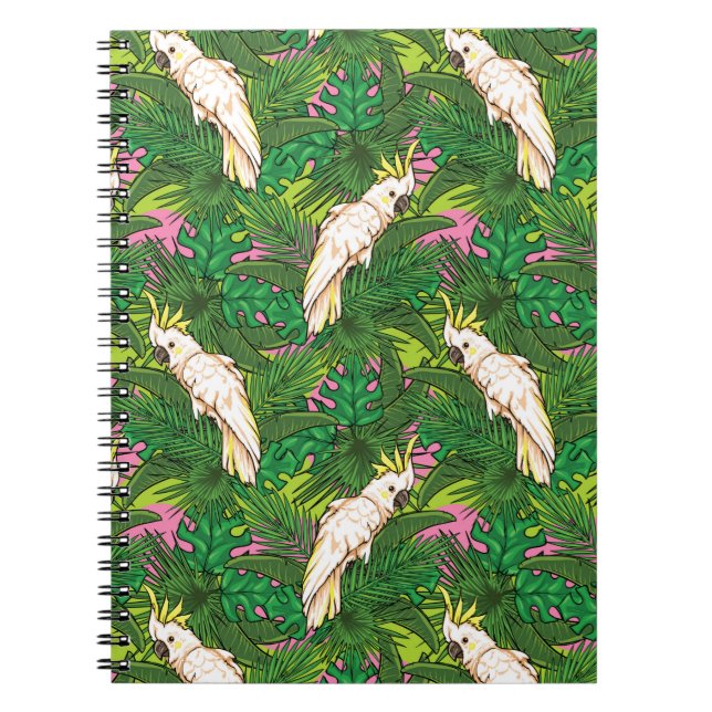 Parrot Pattern With Palm Leaves Spiral Notebook (Front)
