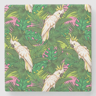 Parrot Pattern With Palm Leaves Stone Coaster