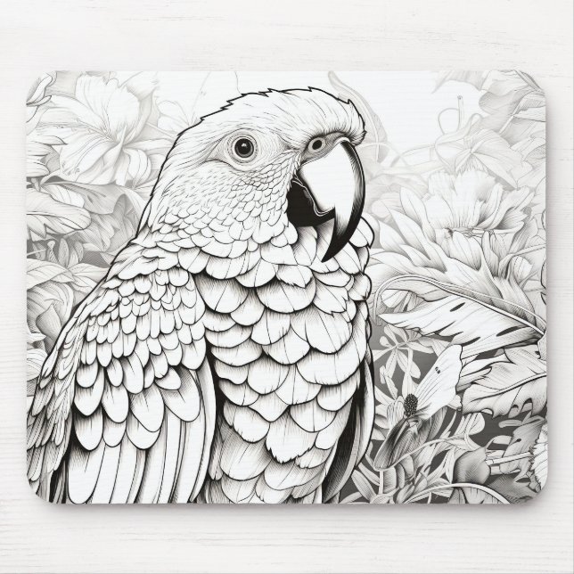 Parrot Peaceful Nature Prairie Sketch Drawing Art Mouse Pad (Front)