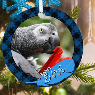 Parrot Pet Bird Portrait Blue 2 Photo Feather Name Metal Tree Decoration