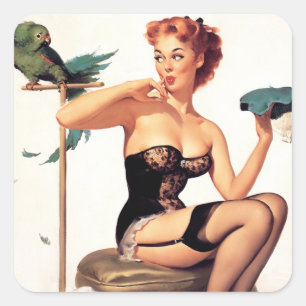 Parrot Pin Up Square Sticker