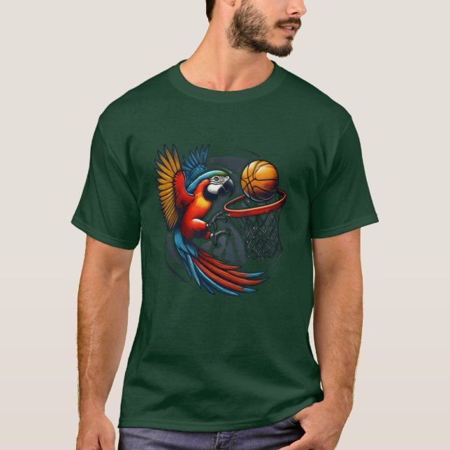 Parrot Playing Basketball Hobby Sports Birds funny T-Shirt (Front)