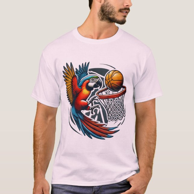 Parrot Playing Basketball Hobby Sports Birds T-Shirt (Front)