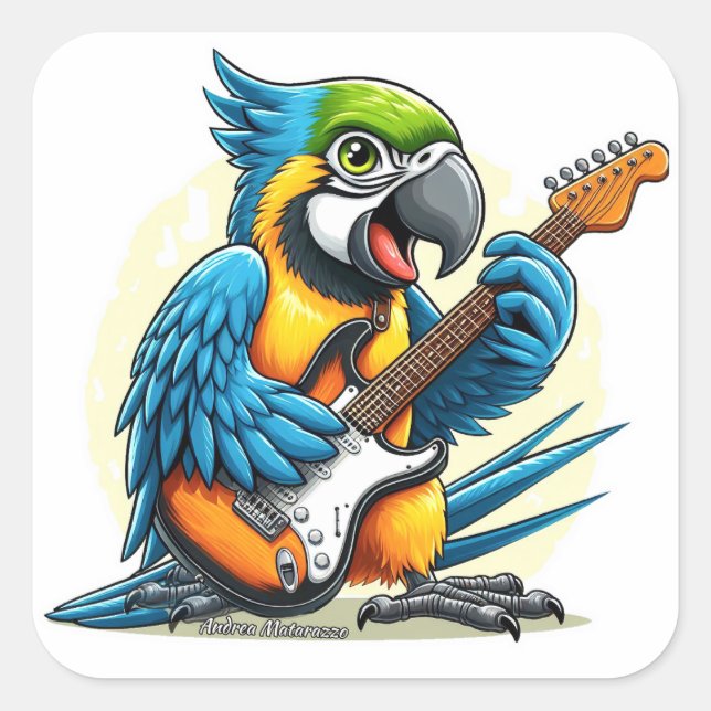 Parrot Rock Music Square Sticker (Front)