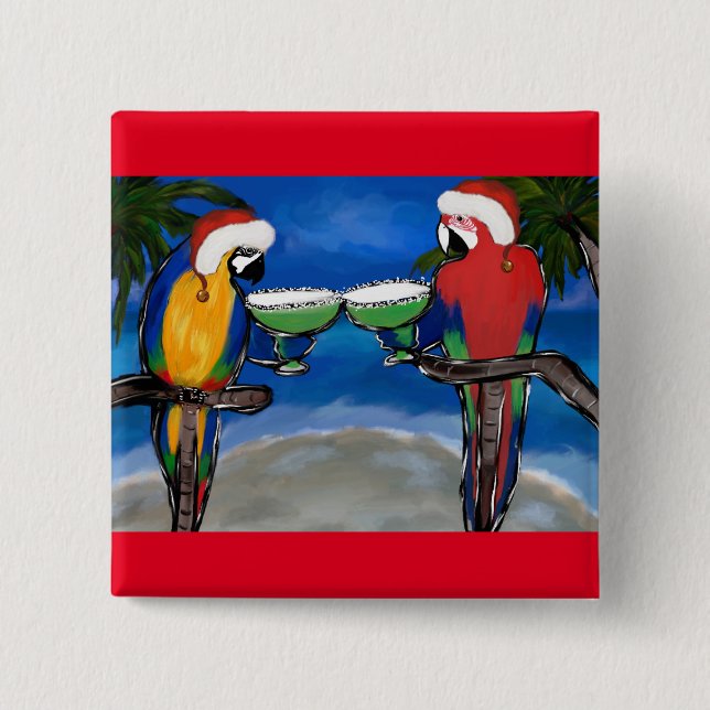 Parrot Santa 15 Cm Square Badge (Front)