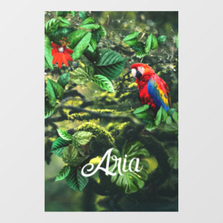 Parrot scarlet macaw in jungle with flowers