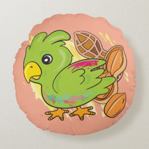 Parrot & Sea Turtle Round Pillow