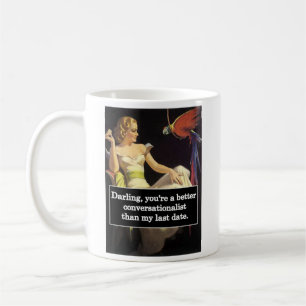 Parrot talking to Single Woman Funny Vintage  Coffee Mug