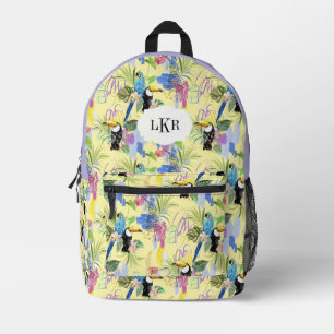 Parrot & Toucan Tropical Pattern 3-Letter Monogram Printed Backpack
