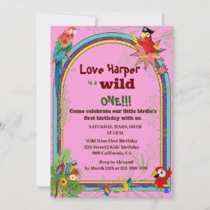 Parrot tropical floral Parrots 1st birthday Invitation