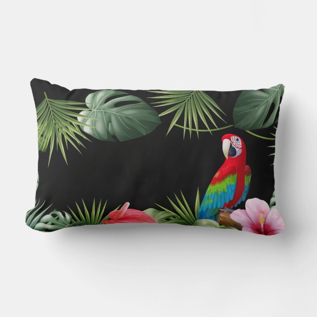 Parrot Tropical Flowers Throw Pillow (Front)