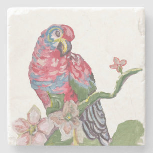 Parrot Tropical Watercolor Marble Stone Coaster