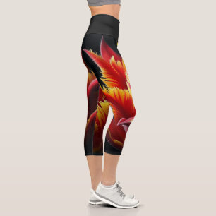 Parrot Tulip Floral Red and Yellow Capri Leggings