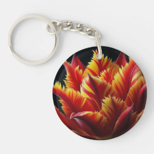 Parrot Tulip Floral Red and Yellow Key Ring