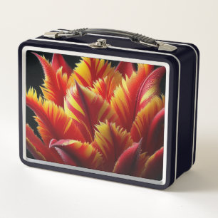 Parrot Tulip Floral Red and Yellow Metal Lunch Box